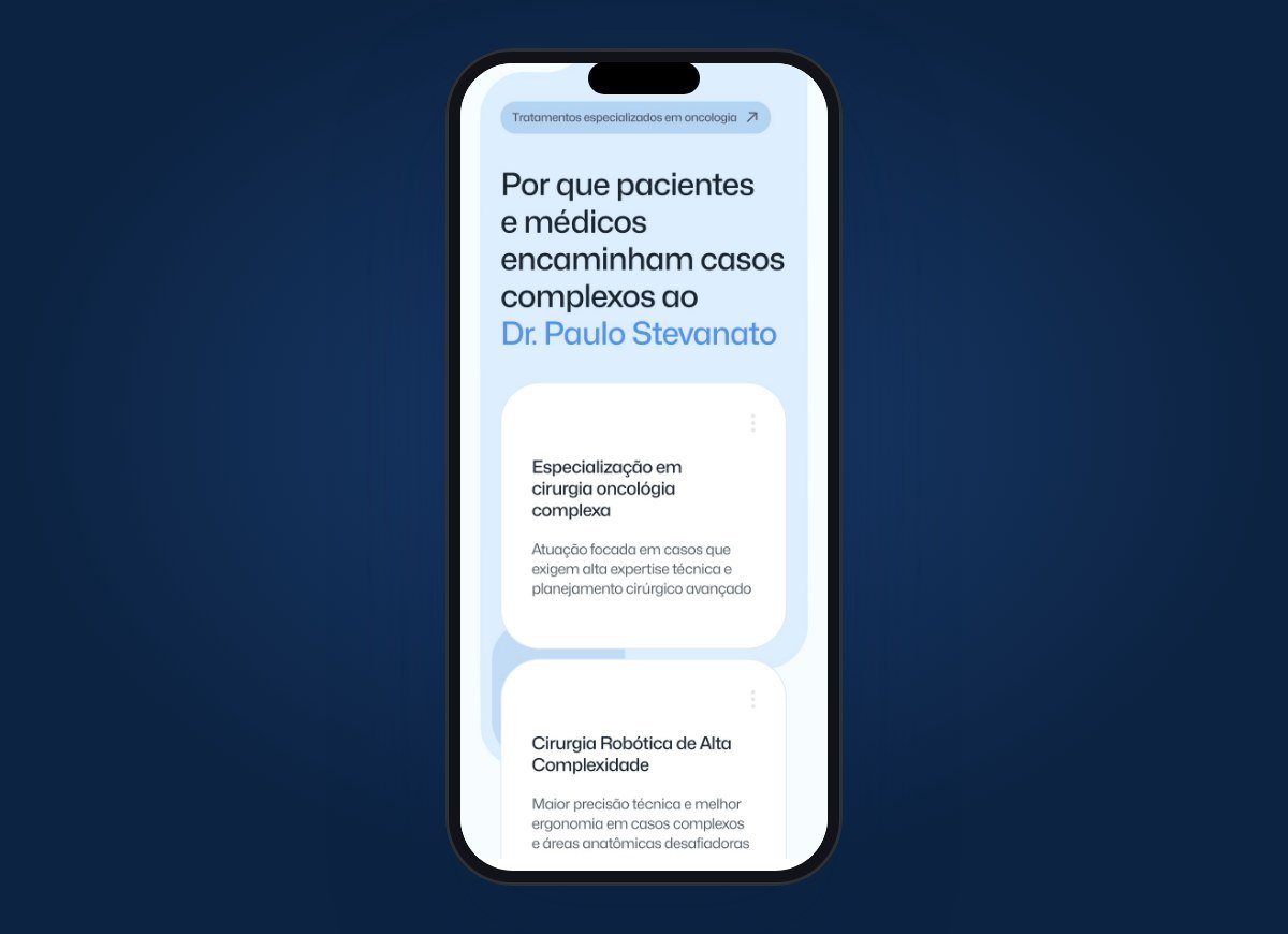 Seção de diferenciais do site no celular